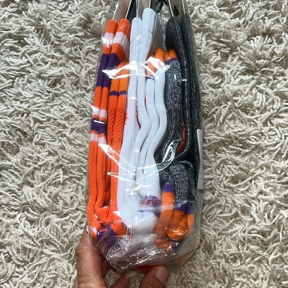 New Unisex Strideline White Clemson Tigers Premium Knit Crew Socks Three-Pack M/